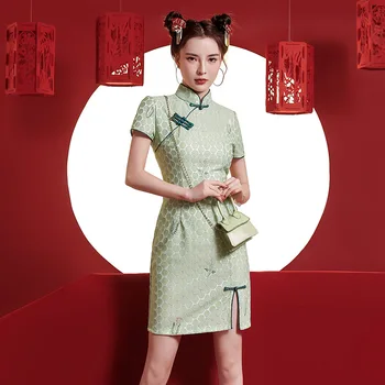 Suvel Lühikeste varrukatega Polka Dot Pits Retro Cheongsam Hiina Kleit Yuong Tüdrukud Paranenud Qipao Aasia Tulemuslikkuse Kleit Naistele