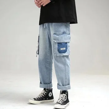 Sügisel Multi-Tasku Y2K Streetwear Kottis Teksad Hombre Hip-Hop Cargo Denim Püksid korea Fashion Lai Jalg Sirge Püksid