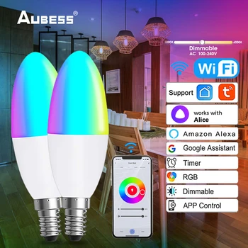 Tuya Smart WiFi RGB E14 LED Lamp 100-240V WW Juhitava Magic Pirnid Euroopa Lightbulb Töötab Alexa Google ' i Kodu Yandex