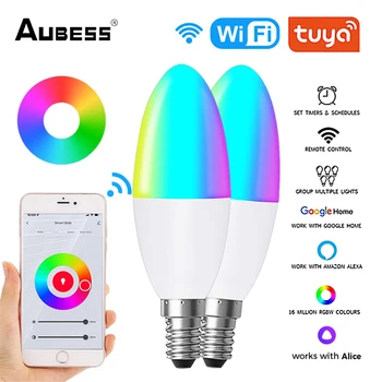 Tuya WiFi Smart Lambid Juhitava RGBCW E14 LED Pirn Küünal Lamp Smart Elu APP hääljuhtimine Tööd Alexa Google Alice
