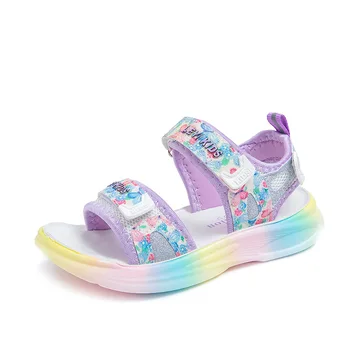 Tüdrukute sandaalid Suvel uus laste vikerkaar pehme tald ei libise rand kingad, suured lapsed Vabaaja sport sandaalid Princess kingad 12+y