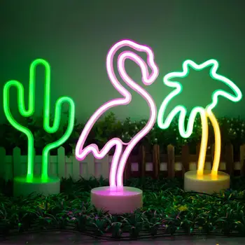 USB LED Neoon Valgus Flamingo Rainbow Unicorn decoración Öö Valguses Neoon Märk Akutoitega Jõulud Room Decor LED Lamp Pirn