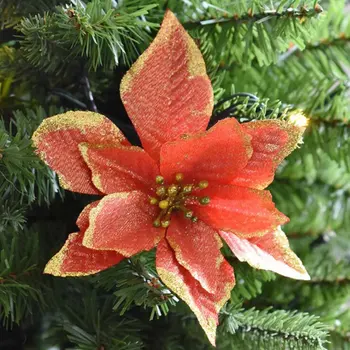 Uus Kolm Kihti Kulda Pulber Jõulud Lilled Jõulupuu Ripatsid Kaunistused Simulatsiooni Lille Ornamendid Xmas Party Decors