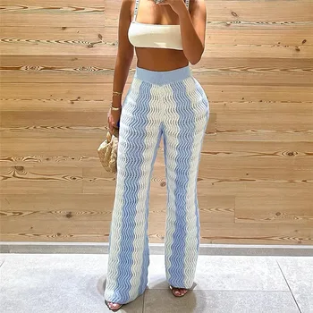 Värv Segast Silmkoelised Vabaaja Püksid Naistele 2023 Sügisel Uus Mood Laine Muster, Kõrge Vöökoht Lai Jalg Püksid Streetwear