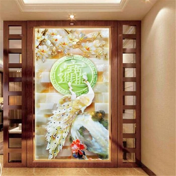 wellyu Kohandatud taustpildi 3d foto murals jade nikerdamist salapärane orhidee õie paabulind Õnnelik aare TV taust seina-paber