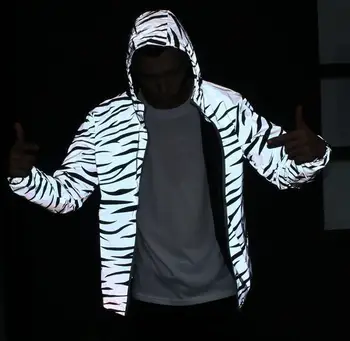 zebra neoonvärvides riided unisex jope vabaaja hiphop windbreaker 3m peegeldav jope tõusulaine meeste mantel kapuutsiga