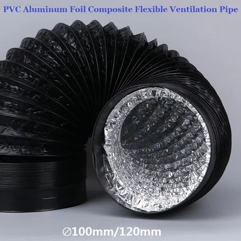 Æ 100/120 mm PVC-Alumiinium Foolium ventilatsioonitoru Must Komposiit Paindlik Voolik Skaleeritav Suitsu Toru Köök lõõr Fänn 2m 3m